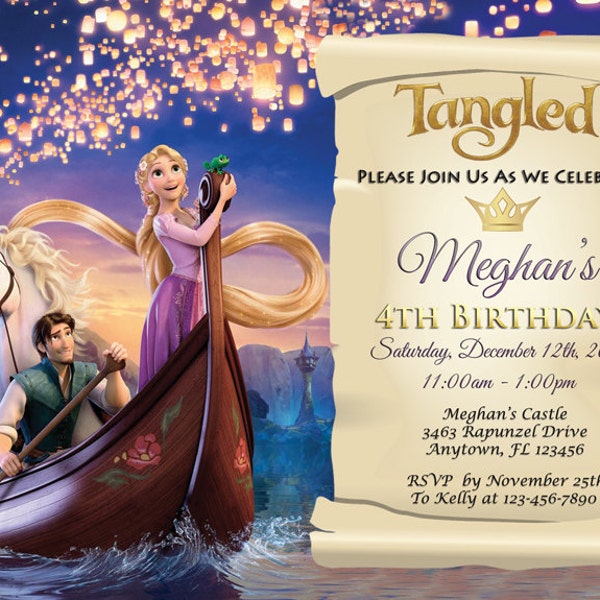 Tangled Invitation - Tangled Party Invites - 5x7 or 4x6 Custom Personalized Digital File Rapunzel Invitation