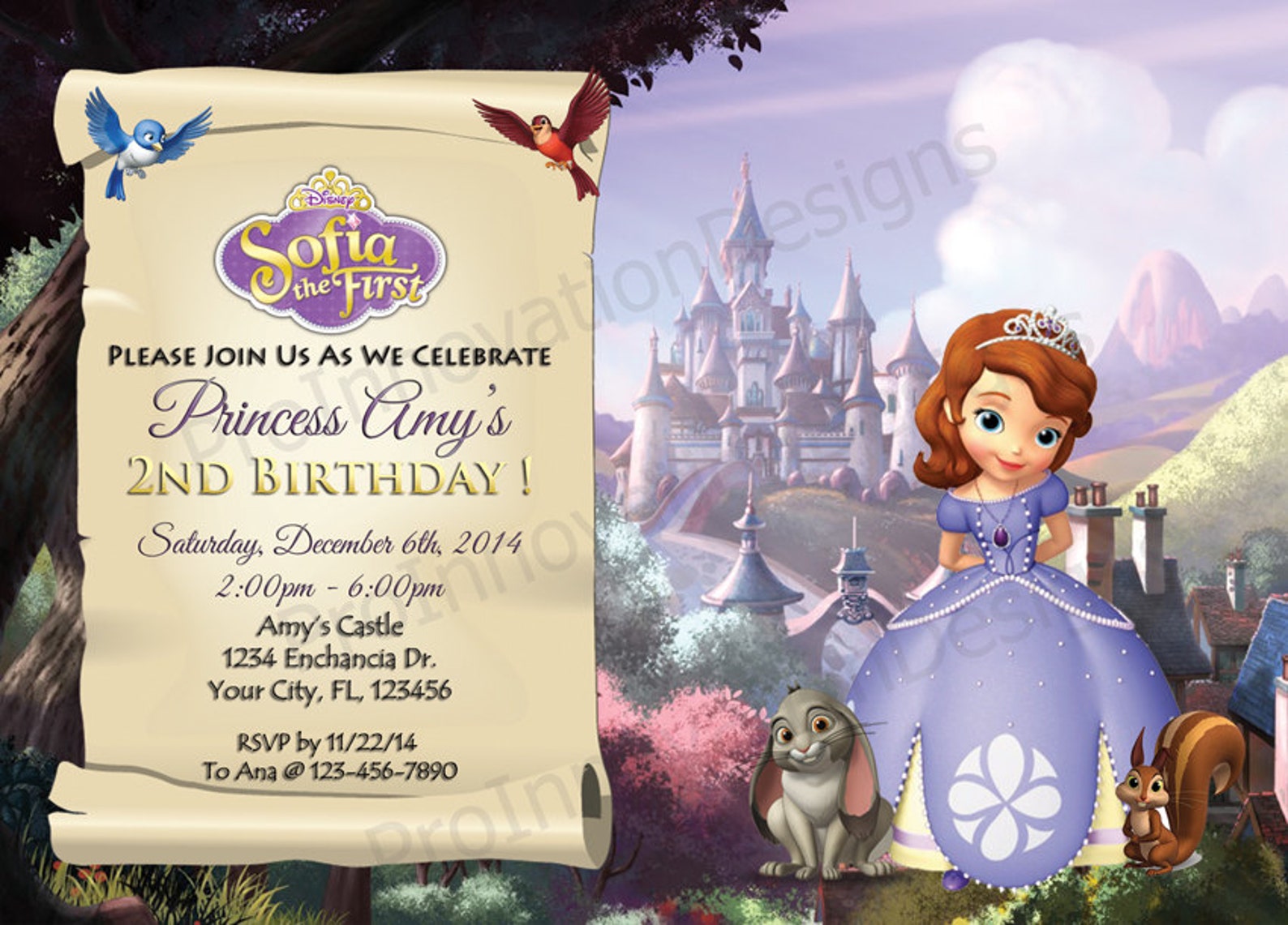 Disney' Sofia the First Invitation. Sofia the First Party Invites. 5x7