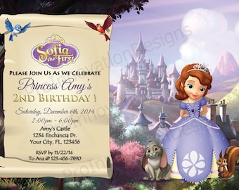Invitación de cumpleaños de Sofia the First, invitaciones para fiesta de princesas (archivo digital)