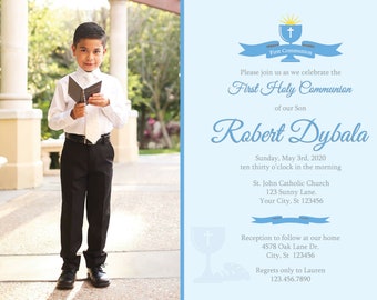 Invitación de Primera Comunión para Niño, Archivo Digital Personalizado (5x7)