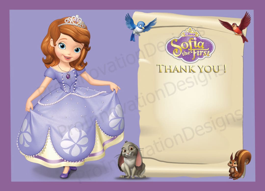 Sofia the First Thank You Card, Birthday Printable (digital File