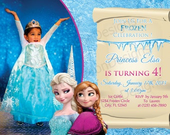 Invitación de cumpleaños de Frozen: Elsa y Anna, 5x7 o 4x6 (archivo digital)
