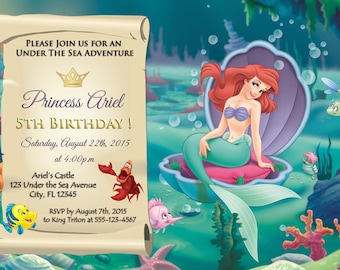 Invitación de cumpleaños de Ariel – Fiesta de la Sirenita, 5x7 o 4x6 (archivo digital)