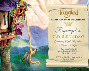 Invitación de cumpleaños de Rapunzel – Fiesta de Enredados, personalizada (archivo digital)