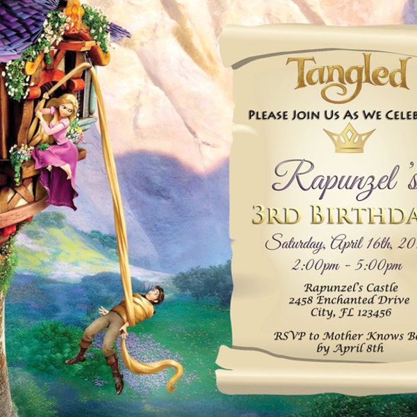 Tangled Invitation - Tangled Party Invites - 5x7 or 4x6 Custom Personalized Digital File Rapunzel Invitation