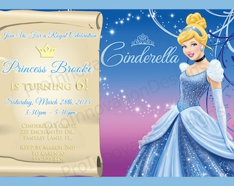 Invitación de cumpleaños de Cenicienta – Fiesta de princesas, 5x7 o 4x6 (Digital)