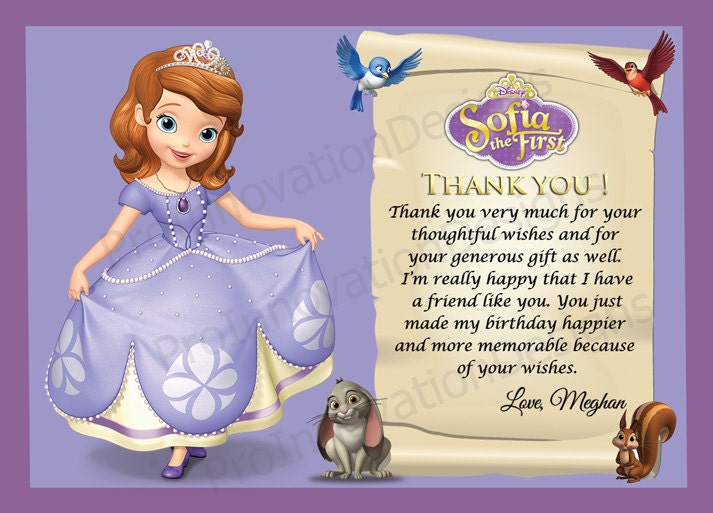 Sofia the First Thank You Card, Birthday Printable (digital File
