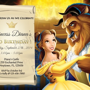 Invito Disney La bella e la bestia Belle - Inviti per feste La bella e la bestia - File digitale personalizzato 5x7 o 4x6 Belle