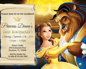 Invitación de cumpleaños de La Bella y la Bestia (archivo digital)