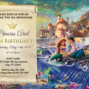 Disney's Little Mermaid Invitation - Little Mermaid Party Invites - 5x7 or 4x6 Custom Personalized Digital File Princess Ariel - La Sirenita