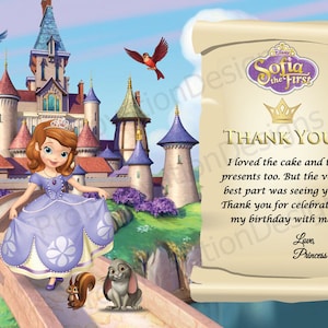 Cartão de agradecimento da Disney 'Sofia o primeiro. Cartão de agradecimento Sofia The First Party. Cartão de agradecimento para impressão de aniversário com arquivo digital 5x7, 4x6