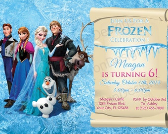 Disney Frozen Invitation - Disney Frozen Party Invites - Frozen Birthday Invitation   - 5x7, 4x6 Digital File -  Birthday Elsa Anna Olaf