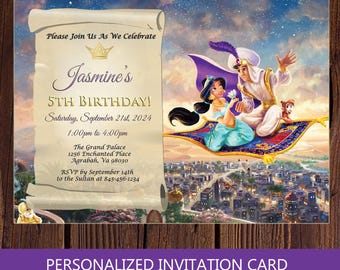 Invitación de cumpleaños de la Princesa Jazmín, temática de Aladdin (digital)