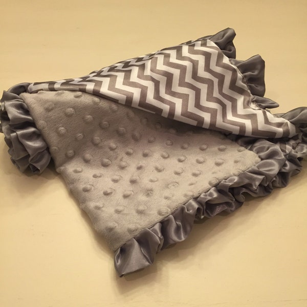 Newborn minky chevron and satin baby blanket, minky and chevron receiving blanket, newborn blanket, baby blanket, minky