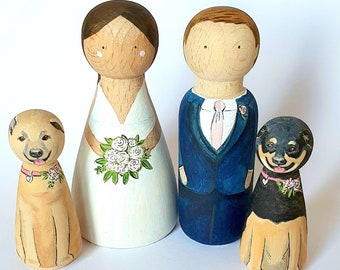 Wedding cake topper // Wooden peg doll cake toppers // Personalised bride and groom cake toppers