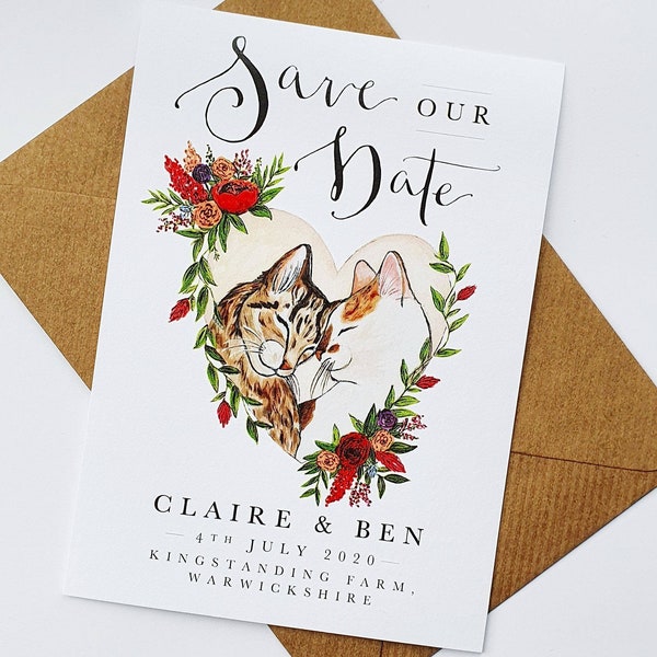 Save the Date Cards Love Cats // Cat themed wedding stationery // Cat Save the Dates // Cat Wedding