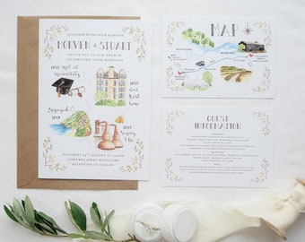 Illustrated Story Wedding Invitations // Custom Illustrated Wedding Invites