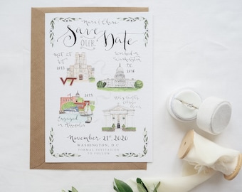 Save the Date Illustrated Story Wedding Invitations // Couples Story Save the Dates