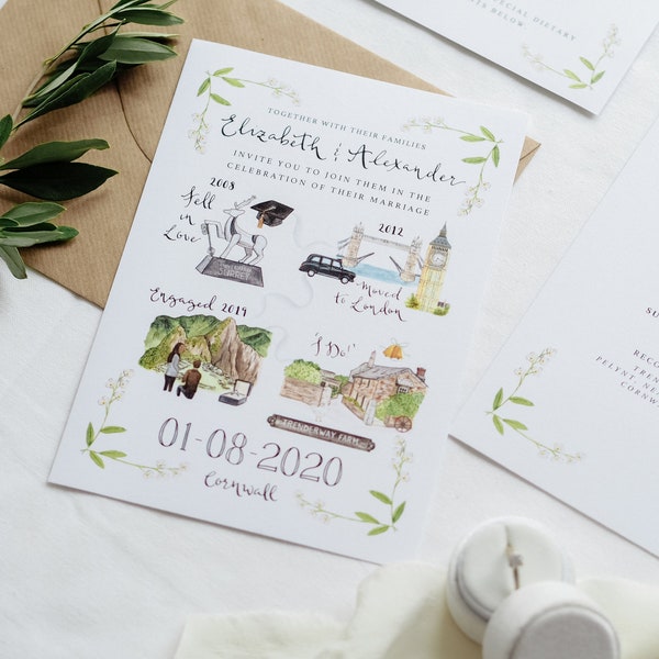 Invitaciones de boda imprimibles // Guardar las fechas // Historia ilustrada personalizada imprimible Boda