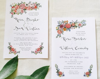 Floral bouquet wedding invitation design // Personalized floral bouquet wedding invites