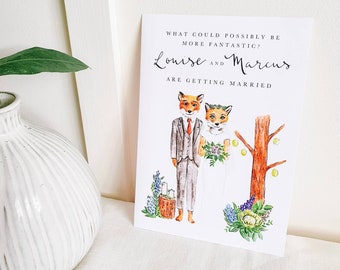 Mr and Mrs Fox wedding invitations // illustrated wedding invites // rustic woodland wedding