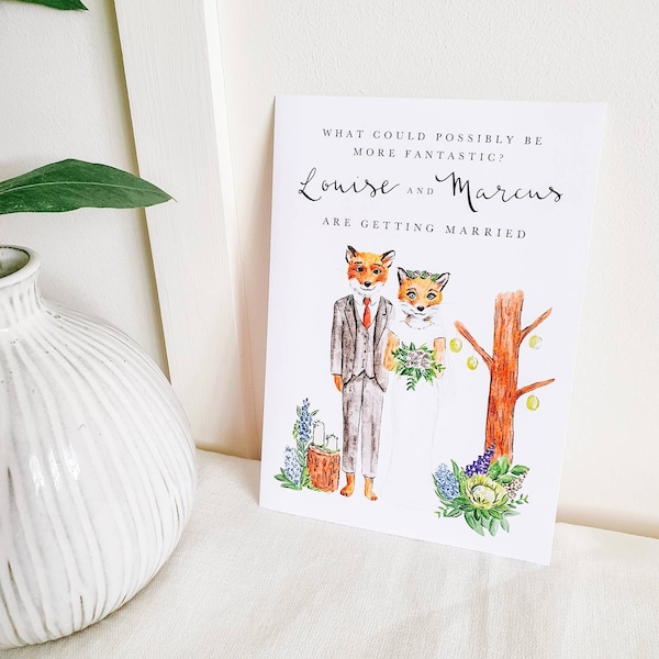 Mr and Mrs Fox wedding invitations // illustrated wedding invites // rustic woodland wedding