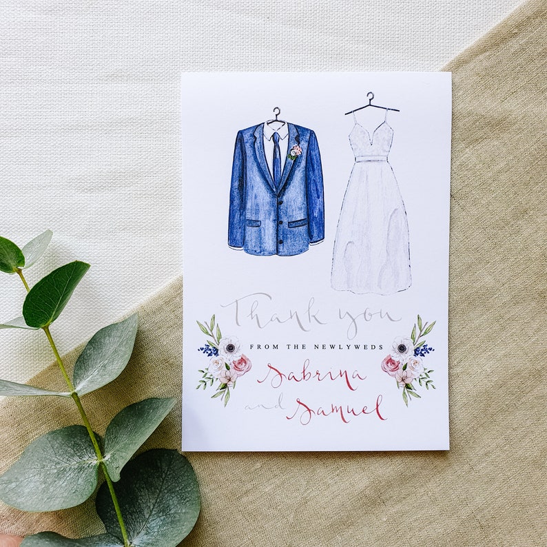 Custom Illustrated Wedding Thank You Card // Illustrated Bride and Groom Wedding card image 2
