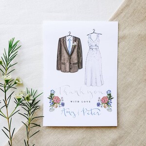 Custom Illustrated Wedding Thank You Card // Illustrated Bride and Groom Wedding card image 1