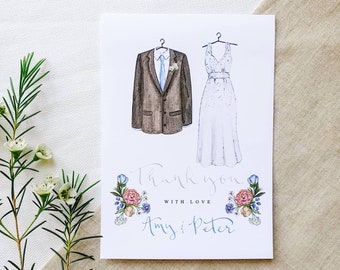 Custom Illustrated Wedding Thank You Card // Illustrated Bride and Groom Wedding card