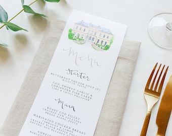 Custom Illustrated Wedding Venue Menu // Personalised Wedding Menu Template