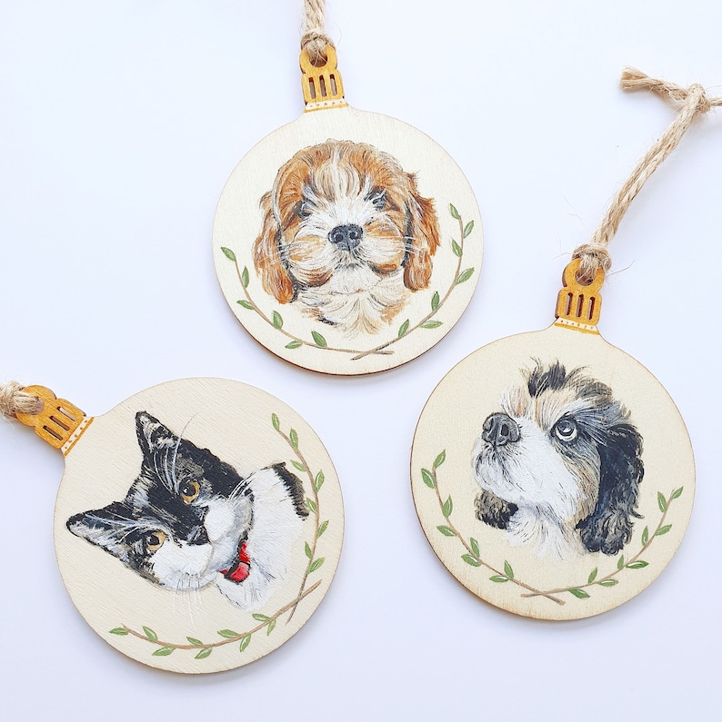 Custom Pet Portrait Christmas Tree Decoration // Personalized Pet Ornament // Pet ornament // Pet Bauble image 2