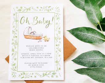 Illustrated Baby Shower Invites // chinoiserie // Pregnancy announcement // Baby Shower Party