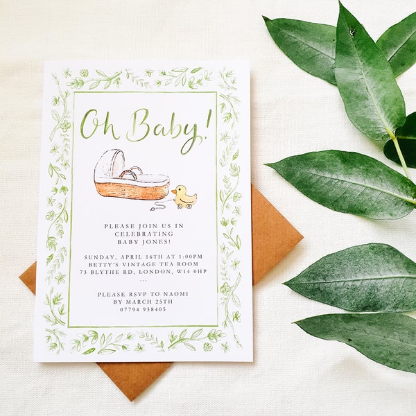 Illustrated Baby Shower Invites // chinoiserie // Pregnancy announcement // Baby Shower Party