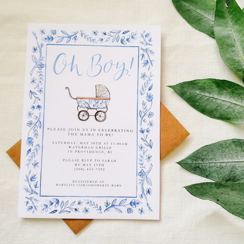 Illustrated Baby Shower Invites // chinoiserie // Pregnancy announcement // Baby Shower Party image 3