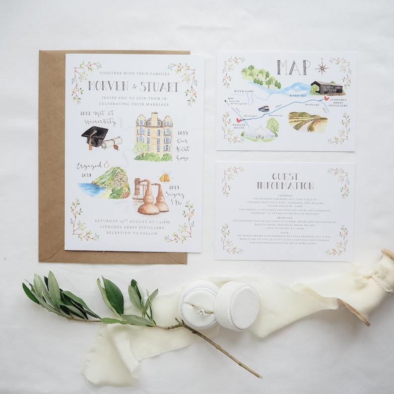 Illustrated Story Wedding Invitations // Custom Illustrated Wedding Invites image 1