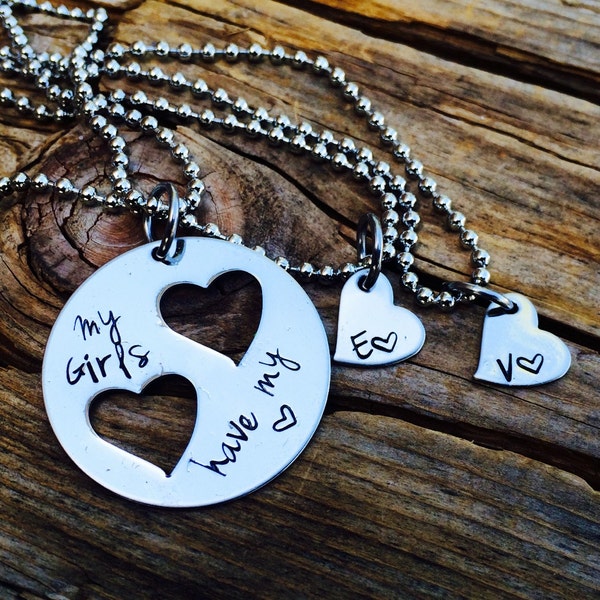 Personalized Hand Stamped My Girls Have My Heart - Mother and Daughter Matching Set - Stainless