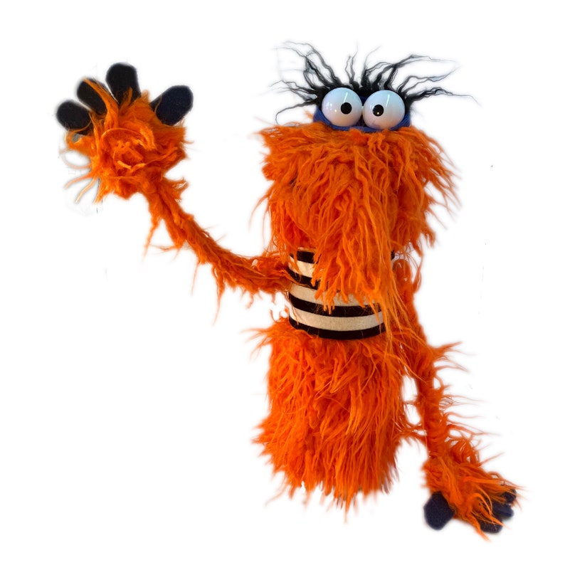 Orangefarbener Zottel Shnoz-Pro, Profi-Monster Handpuppe Bild 5