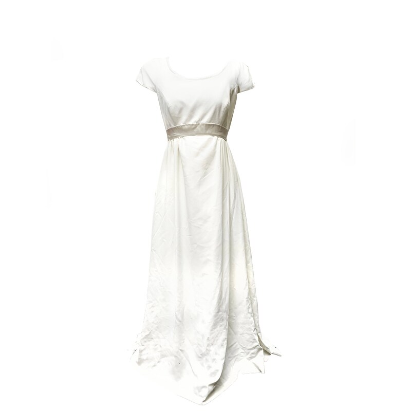 TADASHI Vintage evening dress gown, 1980s Grecian bodycon white ruched gown