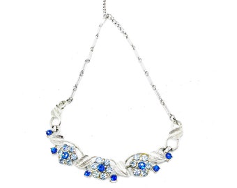 Naszyjnik choker z niebieskimi kryształkami w stylu Mid-Century z lat 60. XX wieku