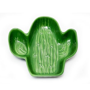 Mid-Century Modern Large Hand Painted Ceramic Cactus Serving Dish