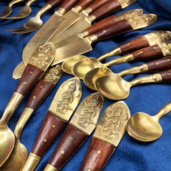 Mid-century Siam Brass and Rosewood Flatware Set - 30 Pieces - Etsy