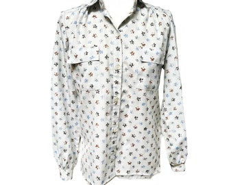 Retro Prince Of Foxes Floral Polyester Long Sleeve Button Up Shirt