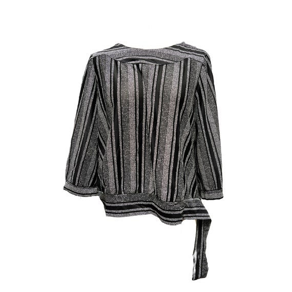 70s Retro Semi-Sheer Black & White Stripe Boxy Bl… - image 1