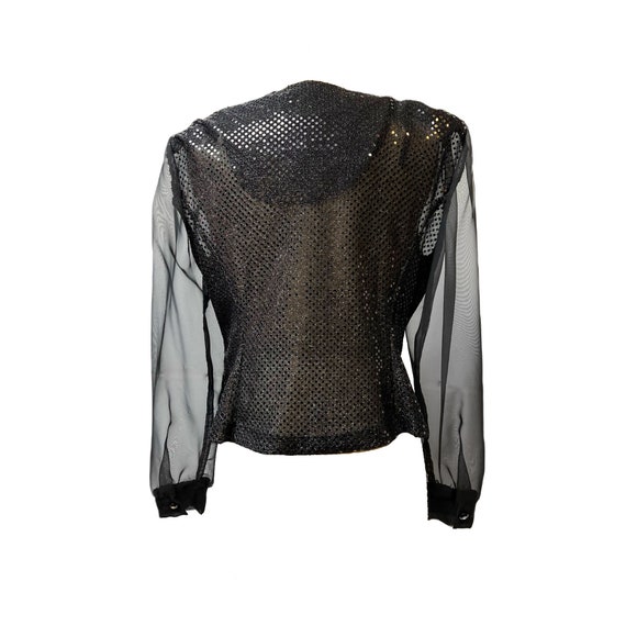 90's Another Thyme Sequin Glam Sheer Black Button… - image 3