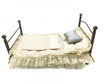 Antique Brass and Wood Doll Bed or Pet Bed