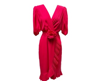 1970's Jack Bryan Bright Pink Ruffle Dress