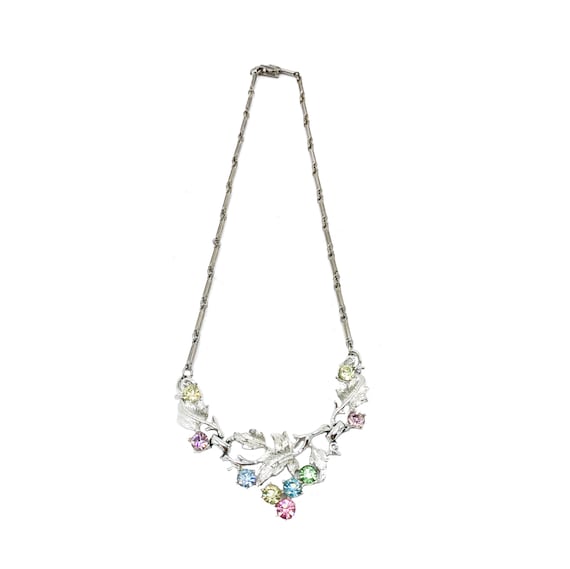 1960's Mid-Century Pastel Rhinestone Choker Neckl… - image 1