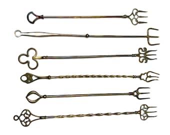 Tenedores de tostar largos de latón de estilo victoriano (6 piezas)