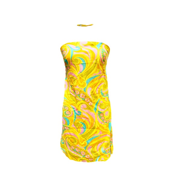 70's Psychedelic Strapless Mini Dress - image 1