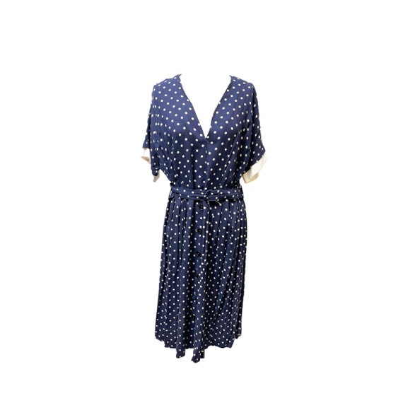 1950's Réloms Navy Blue & White Polka Dot Dress - image 1